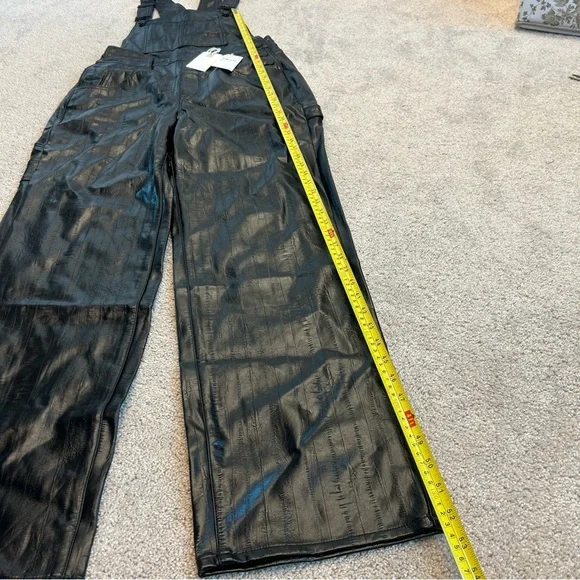 Good American black better than leather faux leather overalls NWT